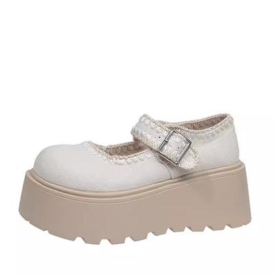 Туфли Мэри Джейн на толстой подошве из маленькой кожи женские 2025 весна новые французский ретро кружево круглый носок японская мода JK увеличение роста