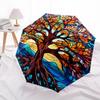 1pc Stained Glass Sunflower & Dahlia Yin Yang Auto Open Close Umbrella, Portable 3-Fold Design, 8-Bone Iron Frame Outdoor Umbrella, Perfect Gift for F