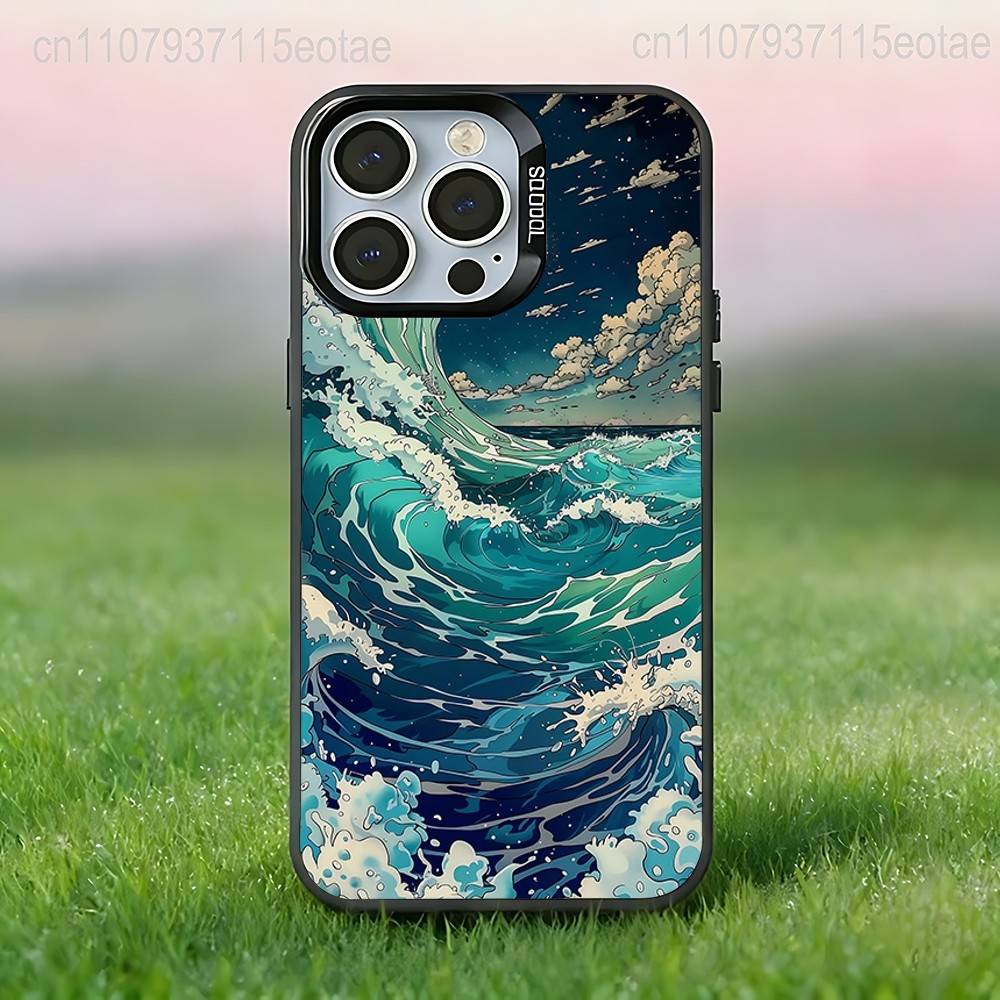 Большая волна у Канагавы Чехол для телефона для iPhone 17,16,15,14,13,12,11,Pro,Max,Plus,E,Air,Mini Черный IMD Чехол