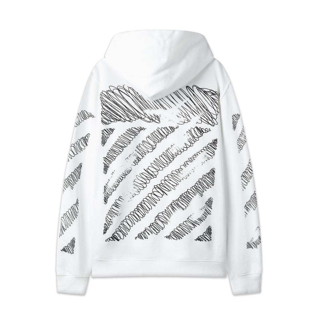 Off-White 2025 Autumn and Winter New Sketch Pattern Arrow Looped Hooded Sweatshirt for Men and Women