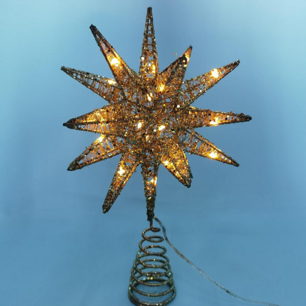 LED Glittering Rattan Wrought Iron Christmas Tree Topper Ornament