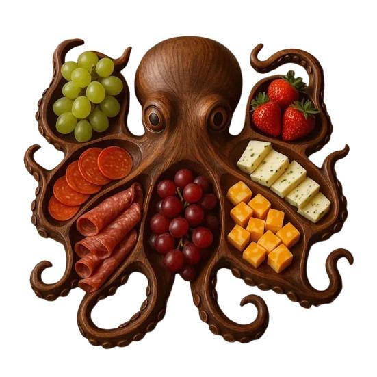 Octopus Charcuterie Board Seafood Serving Tray for Cheese Meats Fruits Ocean Themed Wood Food Platter for Gatherings