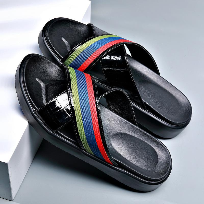 Summer New Shoes for Men Fashion Slippers Genuine Leather Casual Slides Street Cool Beach Shoes Man Sandals
