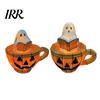 Ghost Pumpkin Lamp Reading Book Lamp, Stained Glass Style Halloween Night Light, Resin Spooky Bedside Light for Bedroom, Living Room, Party,