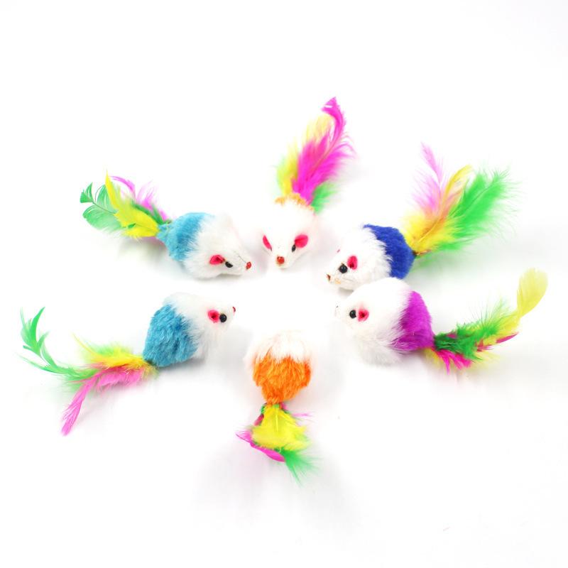 Cat Toys, Plush Little Mice, Seven-color Feathers, Cat Toys, Plush Sound-making Big Mice, Cat Self-entertainment Toys