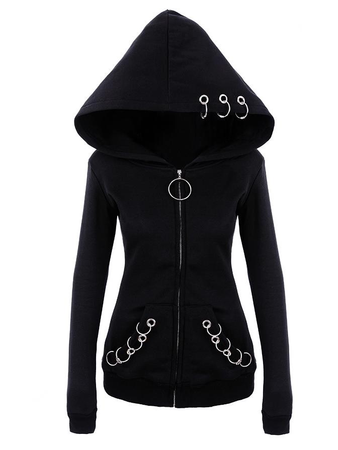 2017 Европейская и американская толстовка с капюшоном свободного кроя с длинными рукавами и деталями в виде железных колец