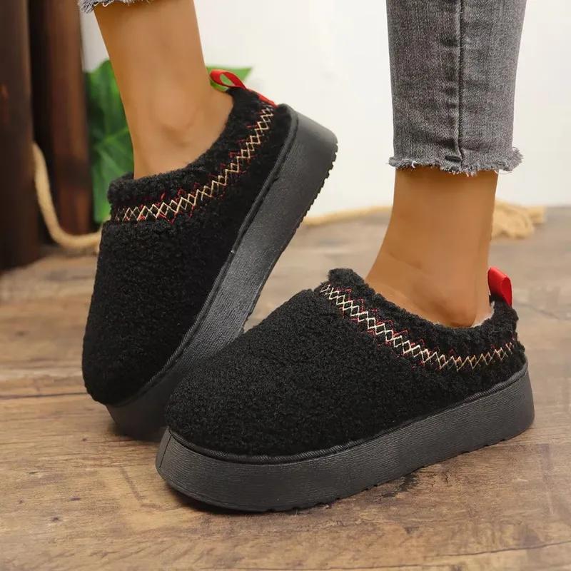 Зимние плюшевые теплые хлопковые туфли, повседневные уличные тапочки из хлопка на толстой подошве для женщин 2024 года, новые удобные тапочки с круглым носком Botas Mujer