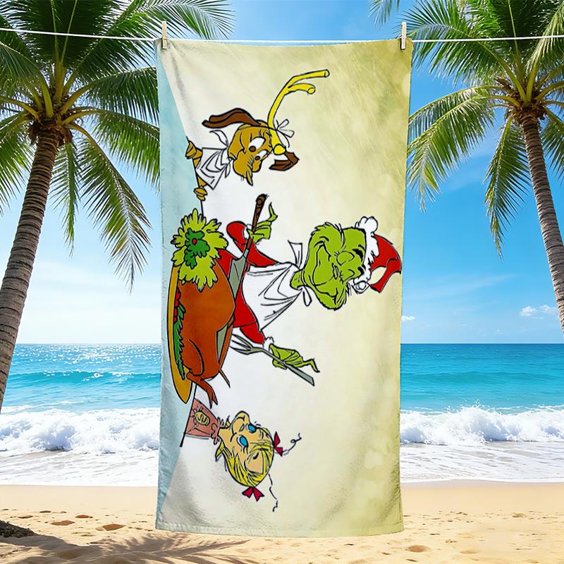 1Pc Grinch Christmas Hijinks Beach Towel, Quick Dry, Multi-Use for Beach Pool Gym Yoga Home Travel, Christmas, Halloween, Xmas Gift S667