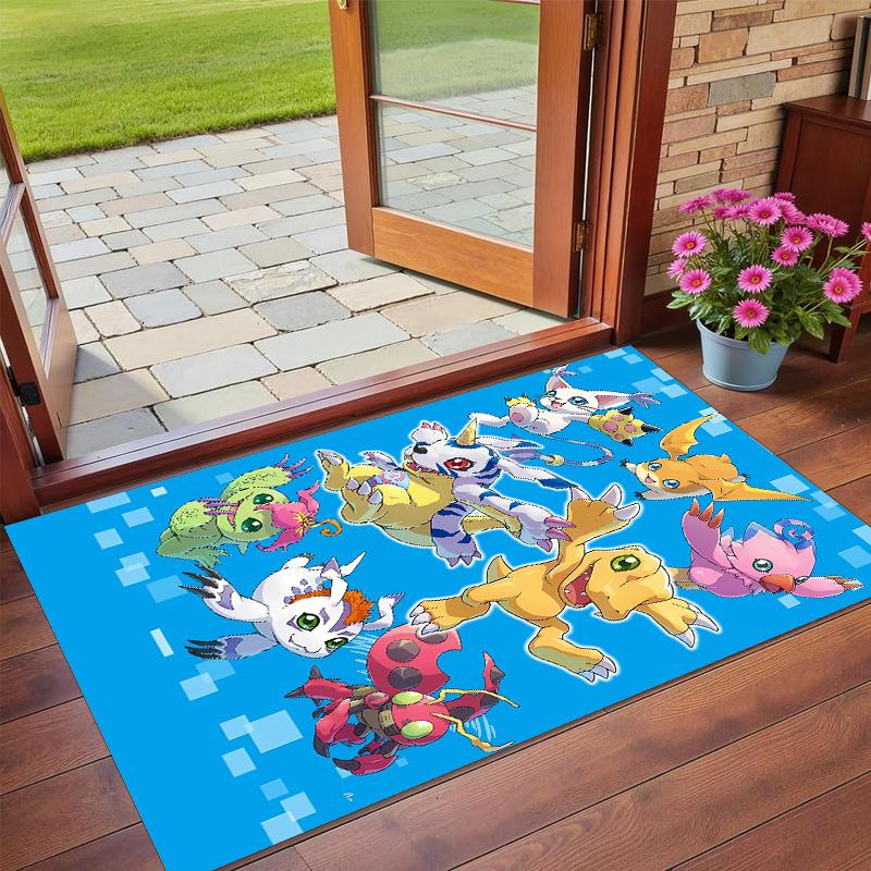 Anti‑Slip Crystal Velvet Floor Rug, Digimon Design Carpet for Indoor Living Bedroom Home Decoration