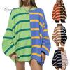 Осенне-весенний женский свитшот с цветным полосатым принтом и круглым вырезом, свободный трикотажный свитер средней длины, повседневная одежда, топ