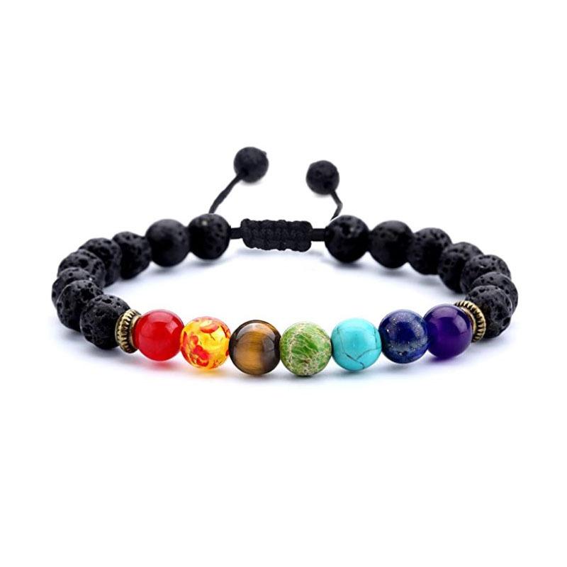 Natural Stone Beads Multicolor Bangle 7 Chakra Healing Balance Beads Bracelet for Women Reiki Prayer Yoga Wristband