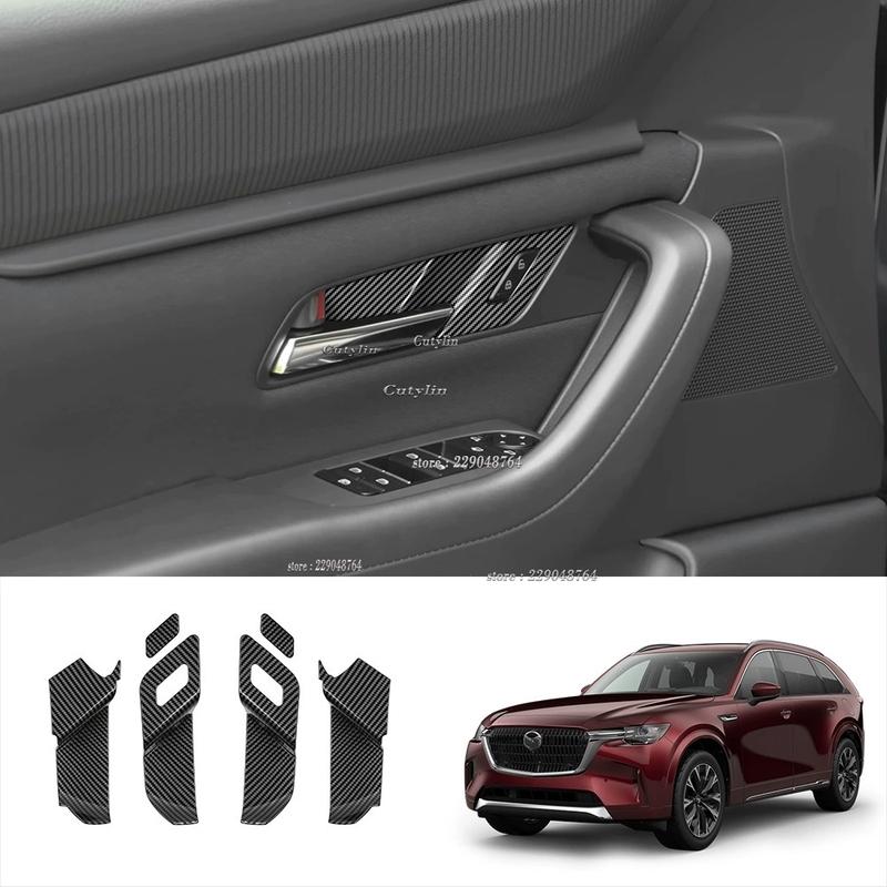 LHD RHD For Mazda CX-60 CX60 -2024 cx90 2024-2025 Carbon Fiber Car Door Handle Bowl Protector Frame Cover Trim Accessories