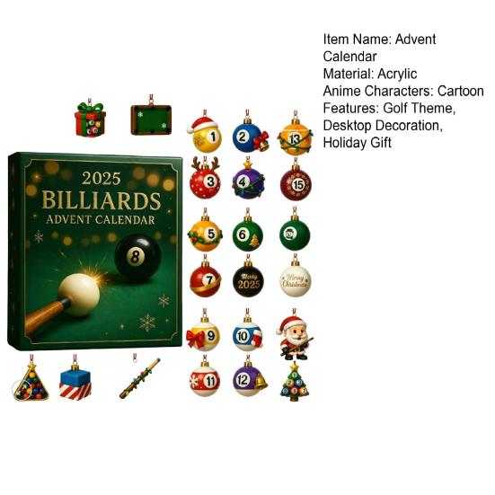 Рождественский Адвент-календарь с гольф-мячами 24 дня Календарь обратного отсчета до Рождества Подвесное украшение для дома и офиса Гольф-декор Сувенир для любителей гольфа