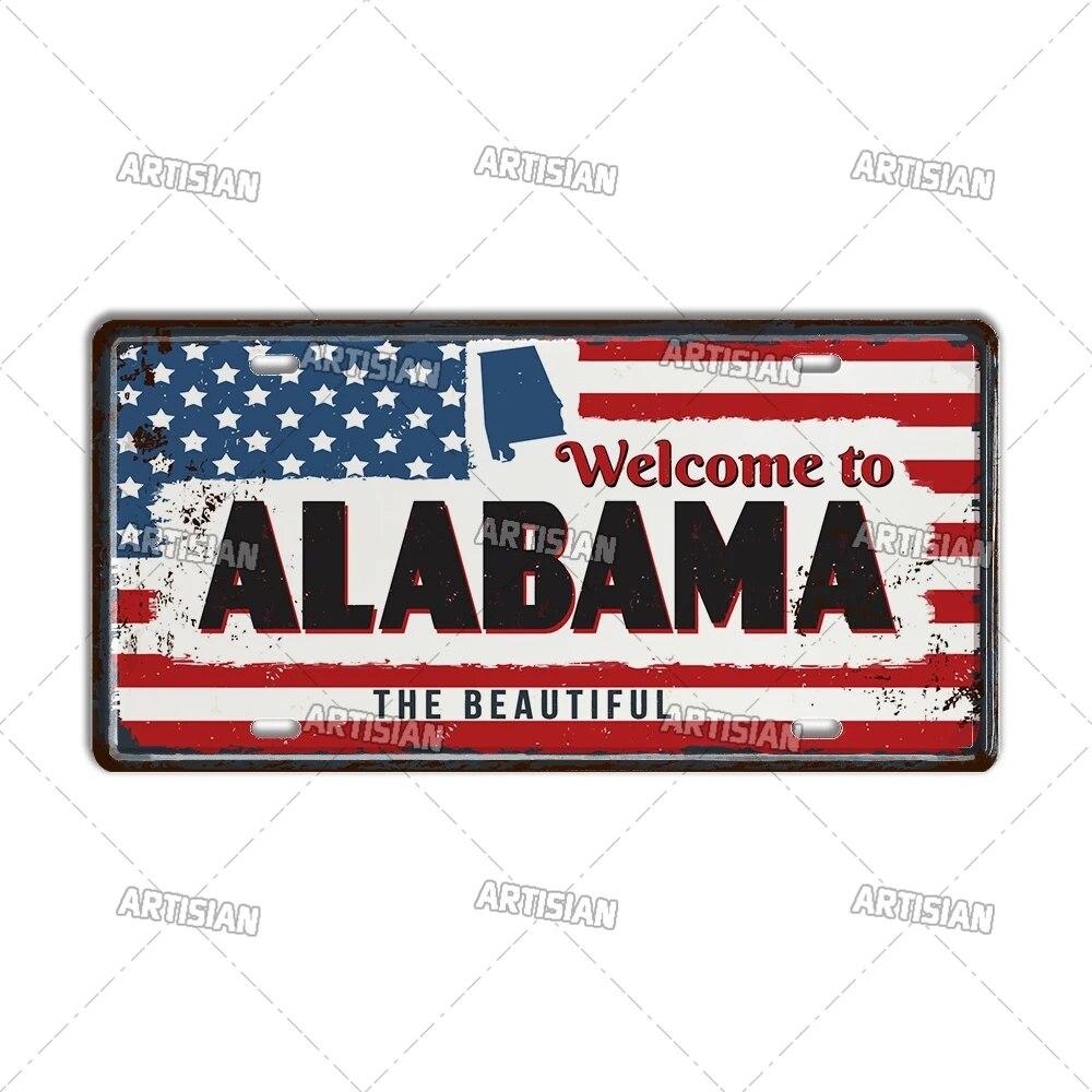 Artisian USA License Plate US Welcome To Metal Sign Landmark City State Decorative Plaque Wall Decor Garage Bar Pub Club Hotel