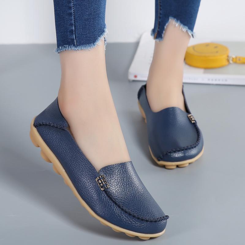 Fashion Plus Size 44 Women Flats Woman Loafers Genuine Leather Female Shoes Slip On Ballet Bowtie Moccasins 2025 New Women Shoes