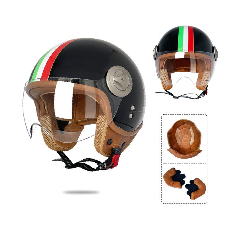 VOSS New3C Certified retro leather patchwork electric vehicle and motorcycle helmet, unisex, suitable for all seasons, large size, safe and anti-fog