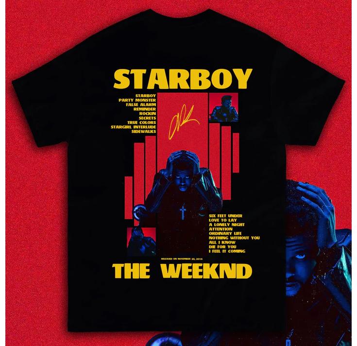 Rapper The Weeknd Starboy Album 2025 Merch T Shirts Unisexs Street Gothic Hip Hop Retro Cotton Short Sleeve Tshirt Y2k Streetwear