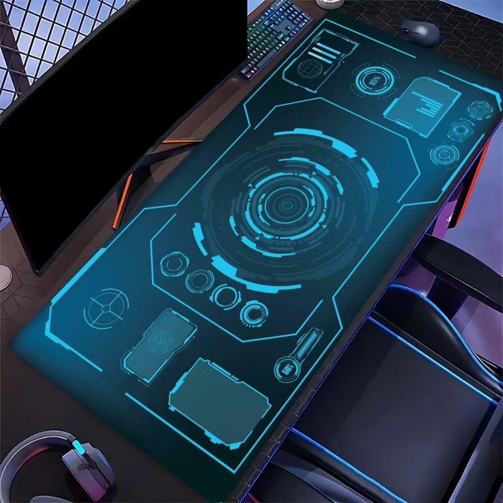Dark Cyan SciFi Circuit Extended Gaming Mouse Pad Non Slip Desk Surface Futuristic Tech Hud Print For Gaming And Office Use