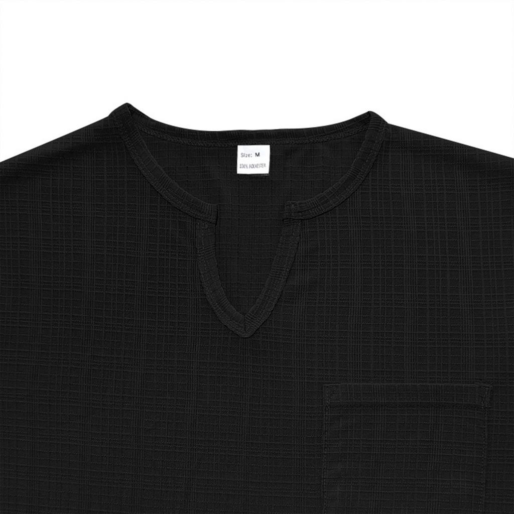 Мужская футболка-henley с коротким рукавом, нагрудным карманом, повседневная, из легкой текстурированной ткани, с вырезом