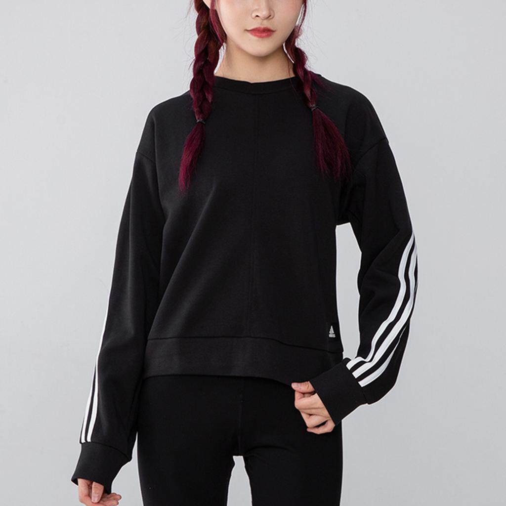 Adidas Полосатый спортивный свитер с круглым вырезом для женщин, топы, черный H57308
