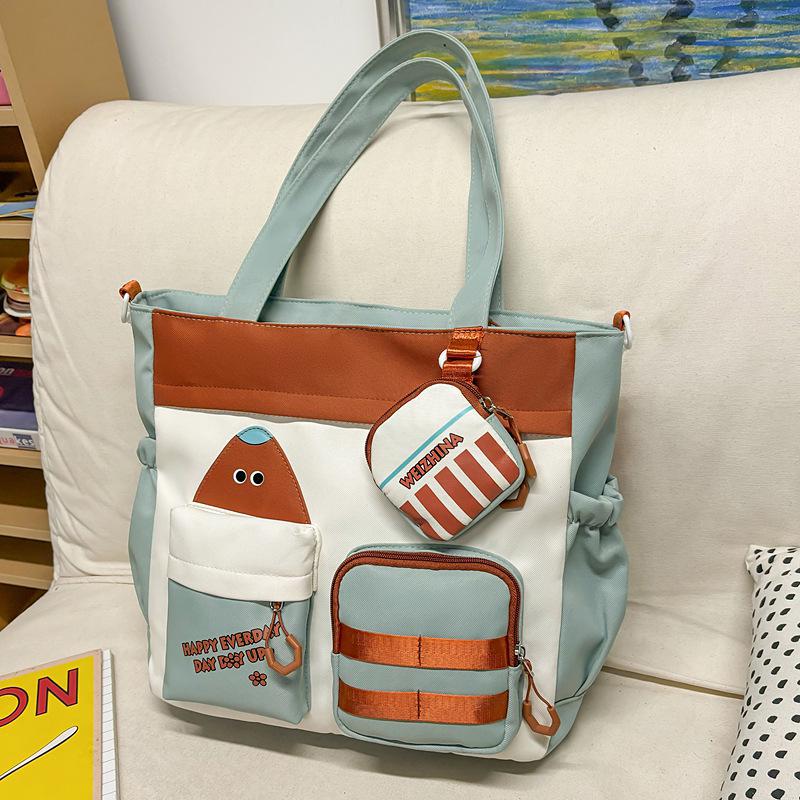 Сумка-тоут кроссбоди в корейском стиле с цветными блоками большой вместимости для студентов