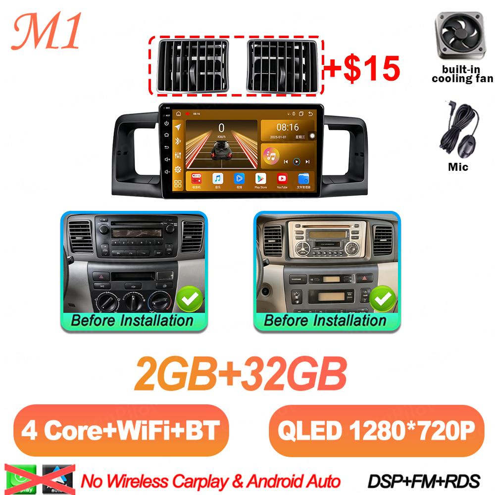 Android 16 For Toyota Corolla E130 E120 2000-2006 Car Radio Stereo Head Unit Multimedia Video Player GPS Navigation 2K QLED RDS
