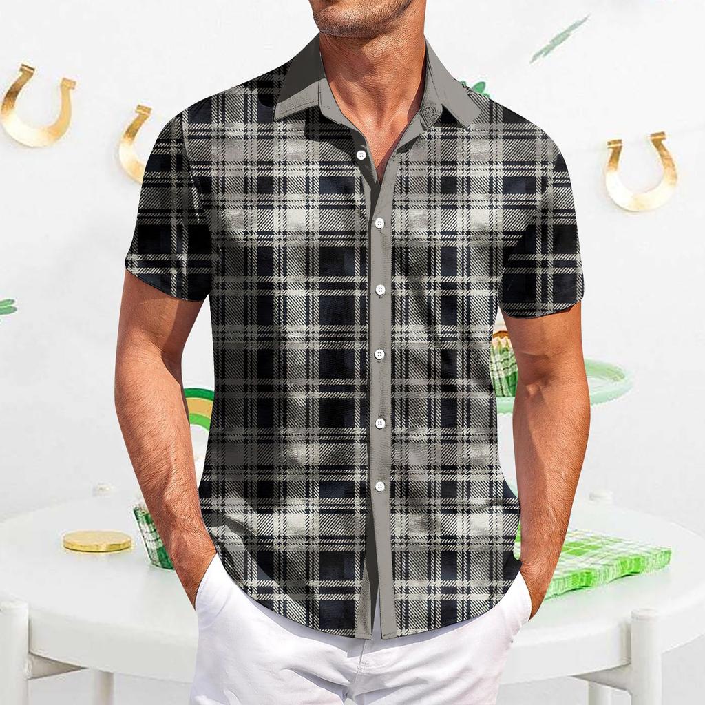 Мужская повседневная рубашка с короткими рукавами, облегающая, стильная, с гавайским принтом