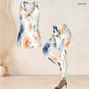 Women Plus Size Two Piece Set Scoop Neck Sleeveless Floral Printed Longline Tank Top Fitted Pants