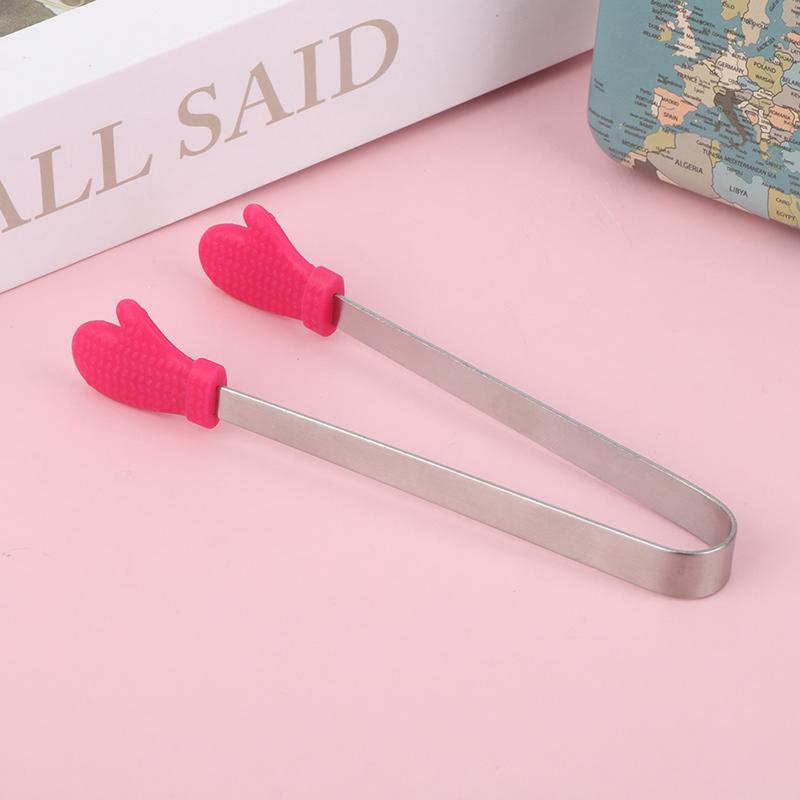 1Pc Silicone Food Tongs Gloves-Shaped Stainless Steel Non-Slip Kitchen Utensil Ice Candy Food Clip Mini Ice Cubestongs