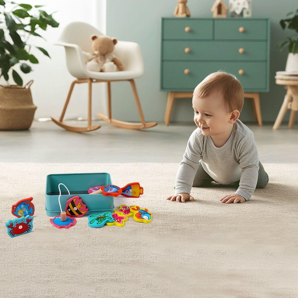 Деревянная игра Монтессори «Рыбалка» Многоцветная игра на ловлю рыбы Развивающая игрушка