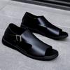 Fashion Summer Men's Sandals Non-Slip Man Casual Outdoor Sandals Genuine Leather Men Slip On Shoes Breathable Male Loafers Beach Flats
