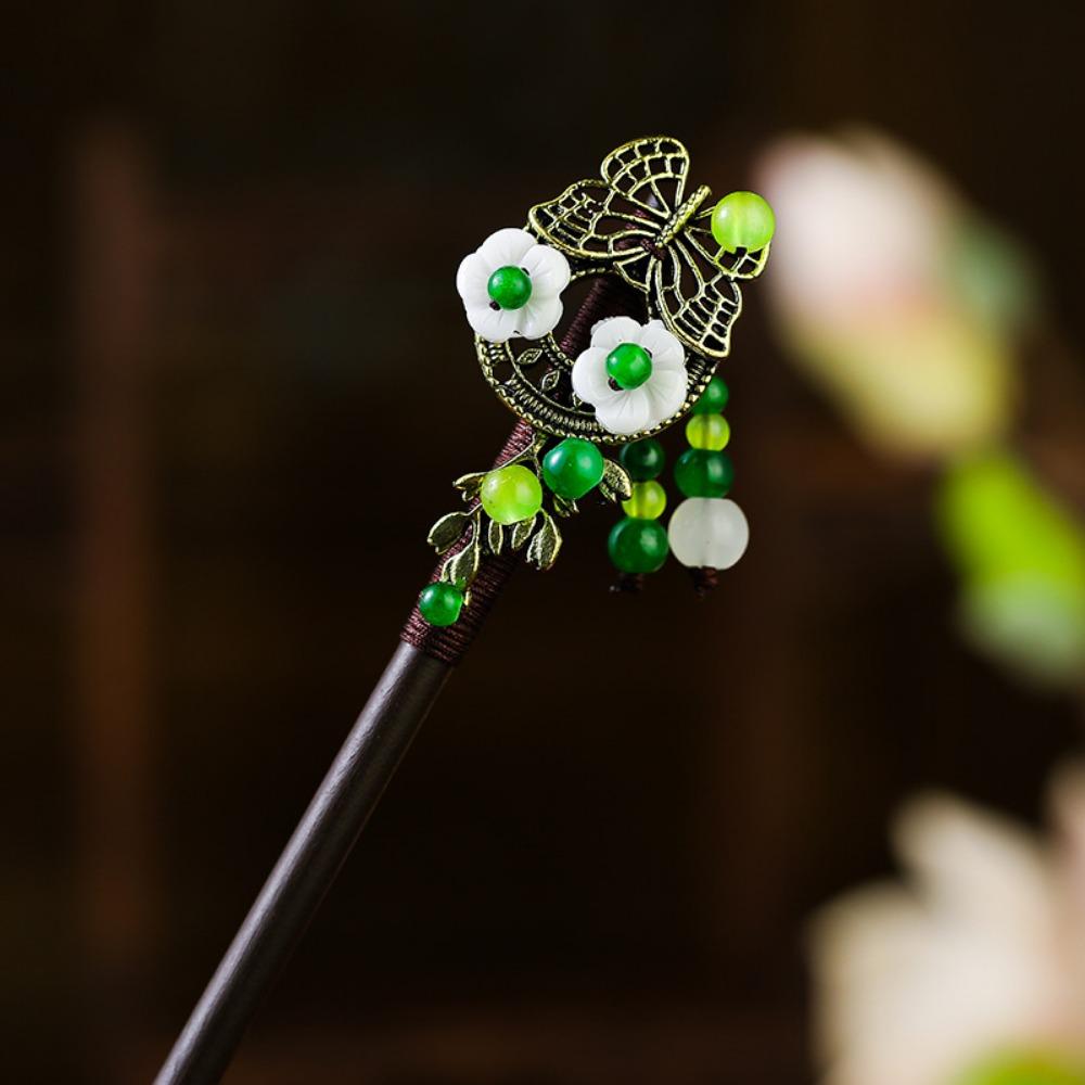 Традиционная вилка для волос Ханьфу, старинный стиль, заколки для волос с цветком, веер, пучок для волос, свадебная вечеринка