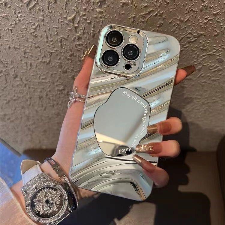 Применимо к защитному чехлу-зеркалу с волнами для iPhone17ProMax 15/16/14 с большим вырезом 13 с выемкой 17 креативный волос