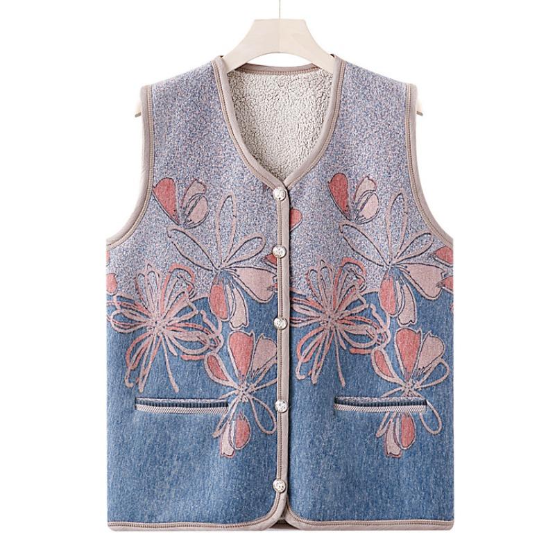 Middle-aged Elderly Vest Female Grandma Autumn Cardigan Velvet Thickened Outer Vest New Mother Vest Jacket