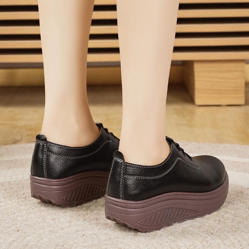 Женские туфли на платформе черные повседневные элегантные кожаные белые туфли на толстой подошве с эффектом увеличения роста Shake Shoes