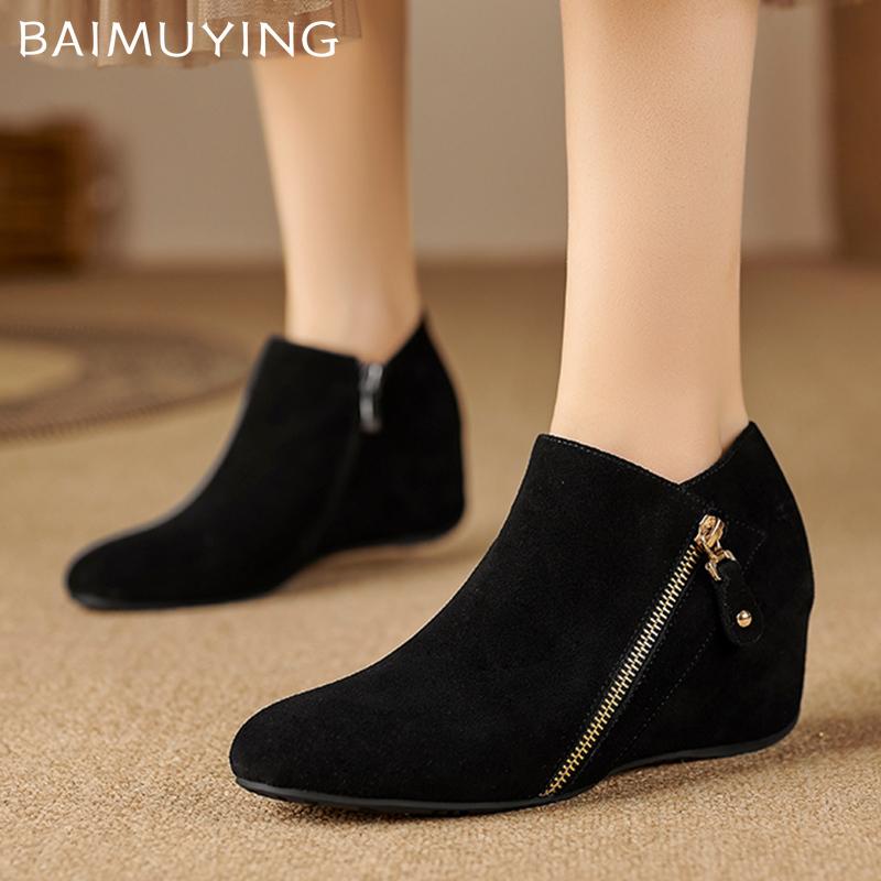 Замшевые ботильоны на танкетке женские с острым носком дизайнерские молнии туфли на среднем каблуке 2025 тренд зимние готические новые челси Botas De Mujer