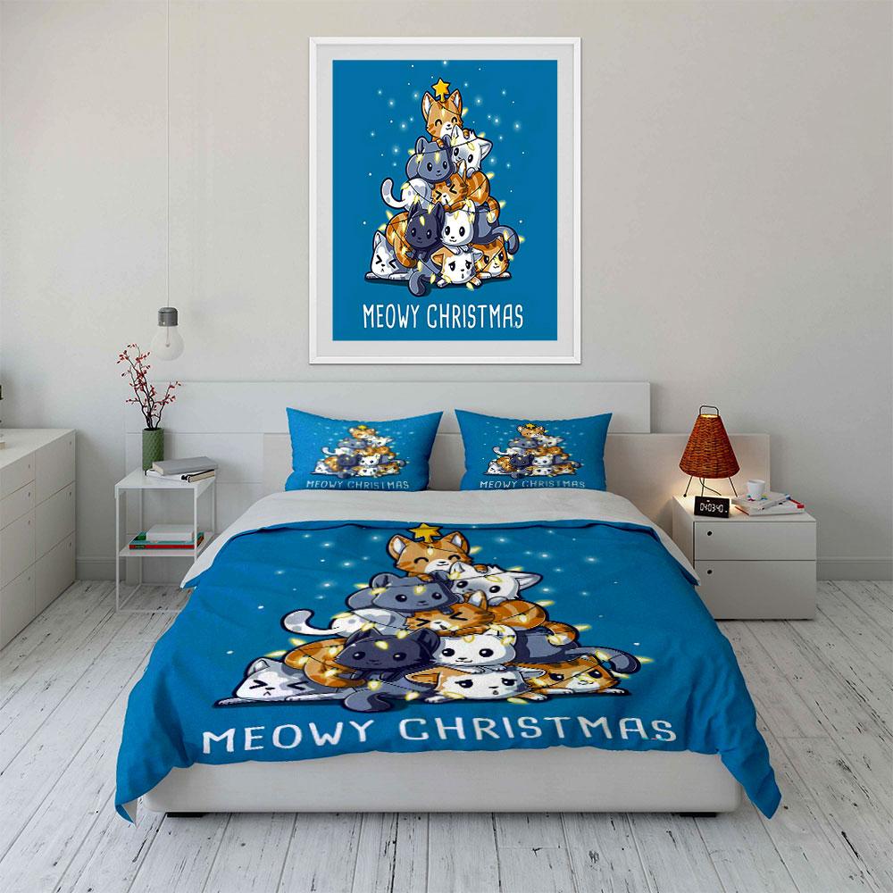 Christmas Cat Tree Pattern Bedding Duvet Cover Set Duvet Cover Pillowcases (1*Duvet Cover 2*Pillowcases, without duvet insert)