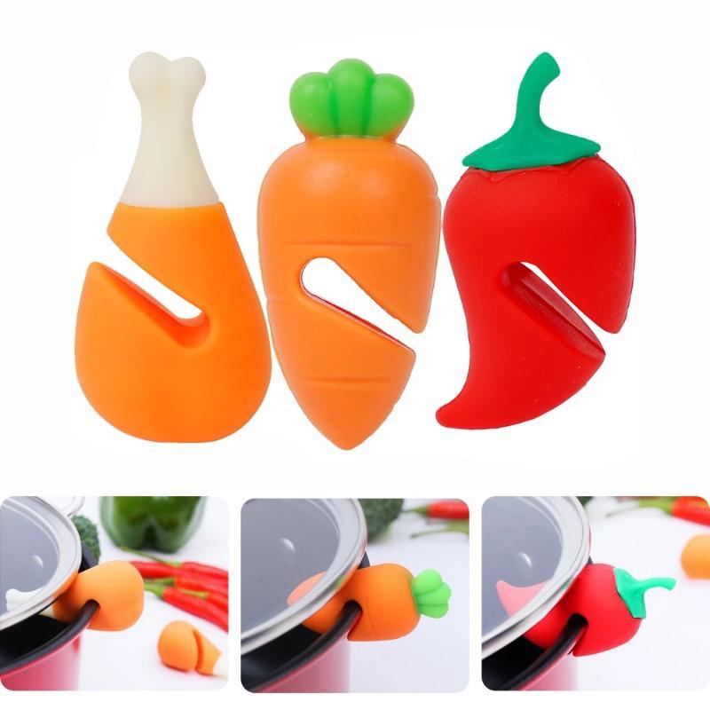 3pcs/set Silicone Pot Lid Anti-spill Rack Heat-resistant Anti-Overflow Stoppers Pot Cover Lifter Holder Creative Kitchen Tools Gadgets