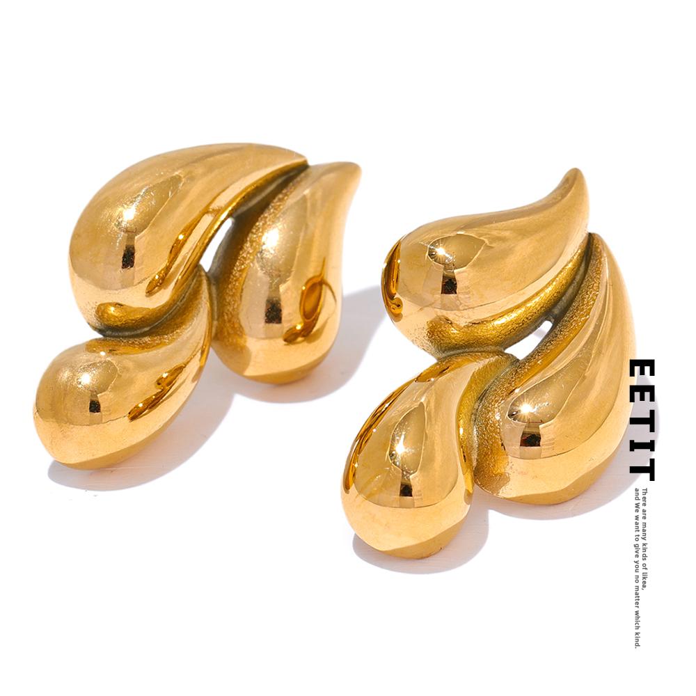 Eetit Waterproof Trendy Water Drop Metal Stud Earrings 2024 Stainless Steel Ear Jewelry 18K PVD Plated Rust Proof Accessories