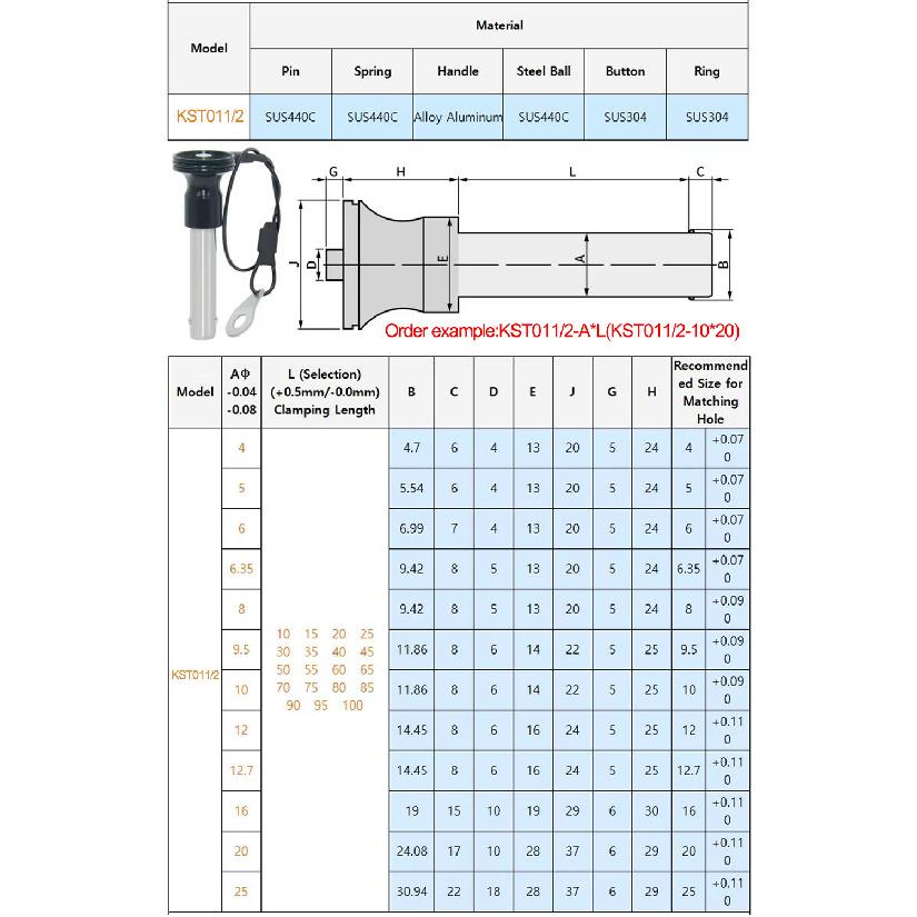2PCS Ball Lock Pin Diameter 5/6/8/9.5/10/12/16/20mm Length 10-100mm Top-Out Type Quick Release Pin Plunger Pin With Rope