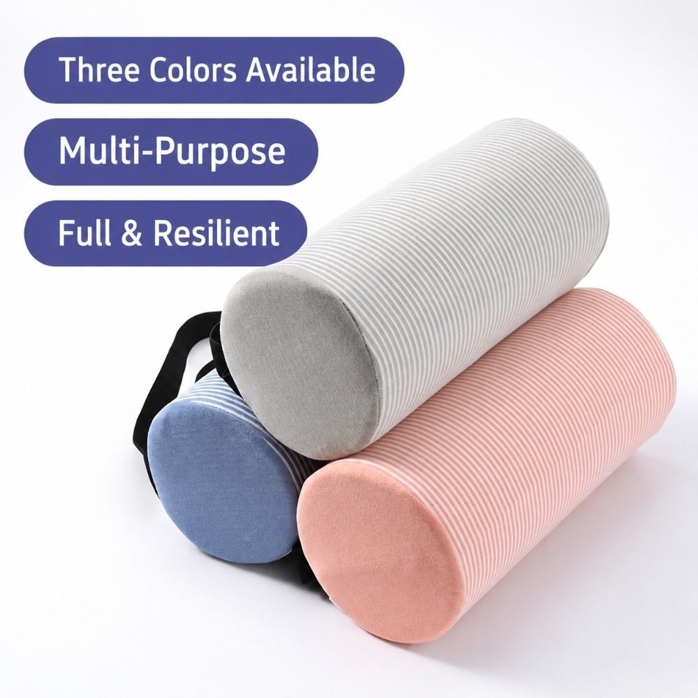 Memory Foam Lumbar Roll Pillow Stripe Cover Cylinder Shape Memory Foam Pillow Fabric Cover Adjustable Strap Office Chair Pillow