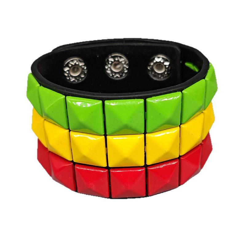 Европейско-американский панк-браслет из многоцветной кожи с заклепками – Мужской широкий браслет из ПУ