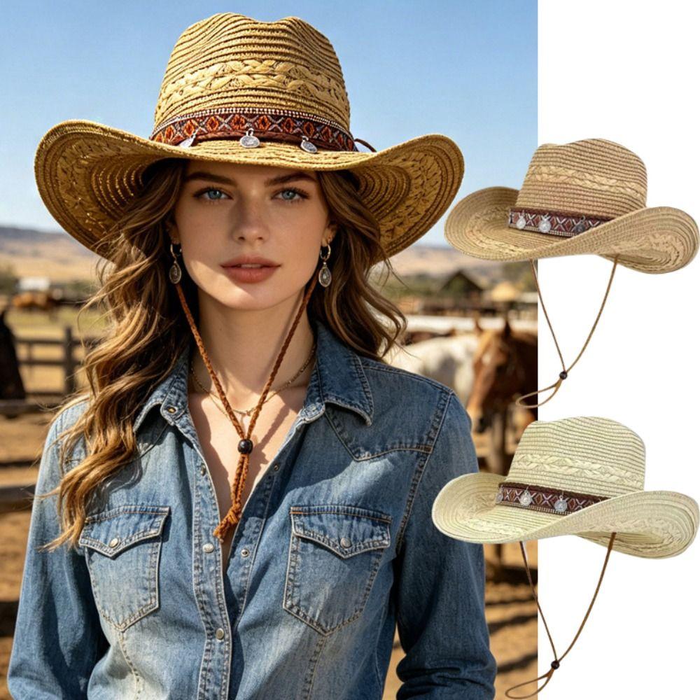 Woven Western Cowboy Hat Ethnic Style Panama Cap Fashion Summer Hat Fishing