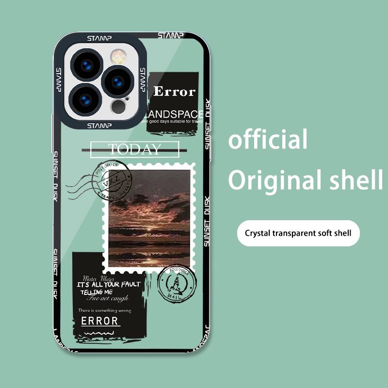 Apple 13/14 Прозрачный Ретро Иллюстрация и Apple 11 Literary Spliced XS Soft Shell Max Полное покрытие