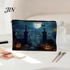 Festive Canvas Makeup Organizer Storage Bag, with Halloween Pumpkin Ghost Print, Smooth Portable Miscellaneous Item Bag Zipper for Travel Cosmetic