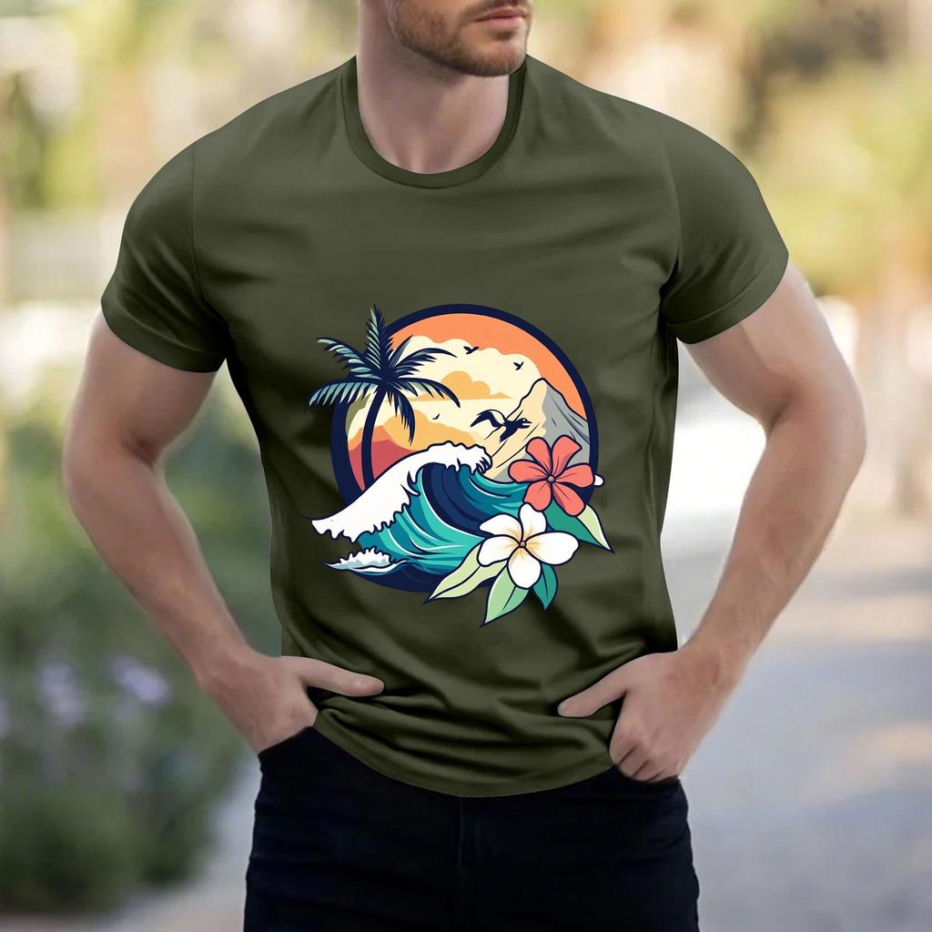 Men's Stand Collar Short Sleeve Shirt Loose Leisure Holiday Shirt Man