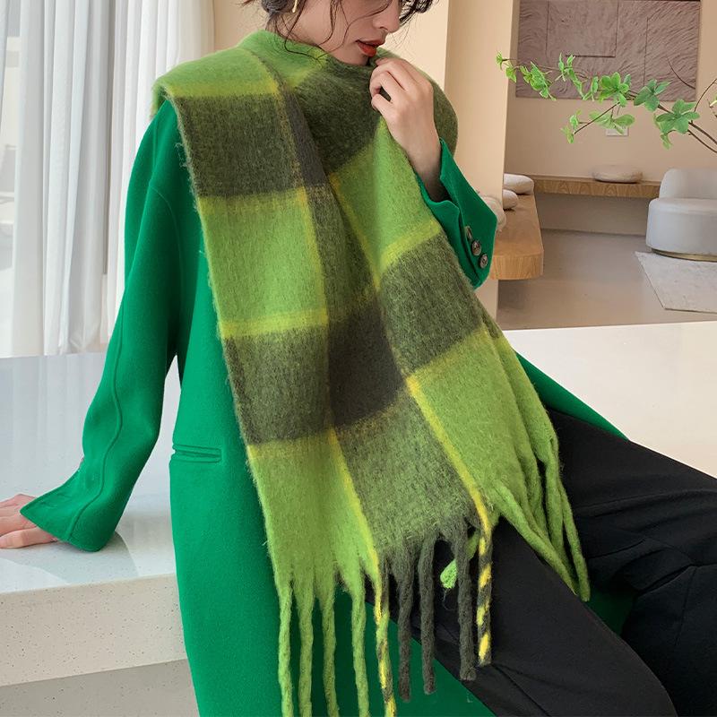 Winter New Scarf Women's Winter Thickened Warm Scarf Colored Plaid Fringed Scarf Shawl Fashionable Outer Cover