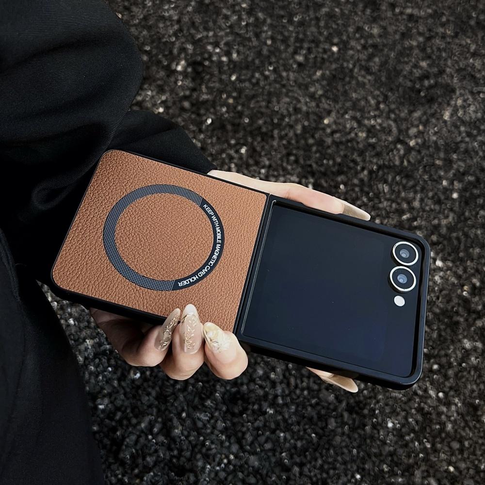 Роскошный Магнитный Матовый Мягкий Кожаный Чехол для Телефона Samsung Galaxy Z Flip 7 6 5 4 3 Для Беспроводной Зарядки Magsafe Защитный Чехол