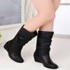 Women's Wedges Mid-calf Boots New Round Toe Zipper Heeled Boots Dor Women Wedges Shoes Outdoor Women's Thigh High Boots Botas
