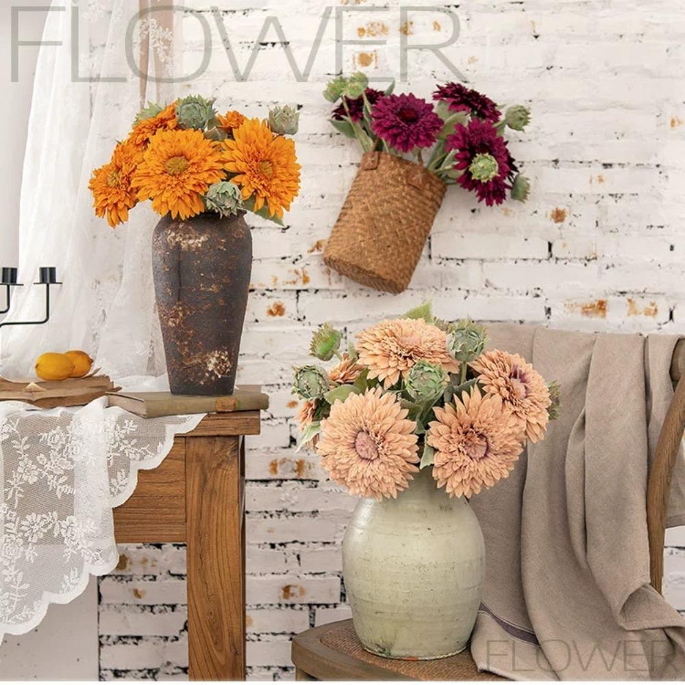 2 шт. Свадебный букет невесты, искусственные цветы подсолнечника, зелень, большой выжженный искусственный цветок для самостоятельного изготовления, декора в виде центральной части, декора цветочной композиции